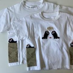 2セット　キッズ　アライグマ刺繍コットンTシャツ 100 120