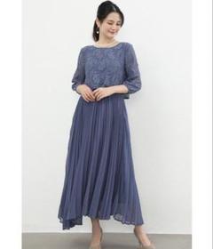 Cinderella レーストッププリーツロングワンピース ブルー XL