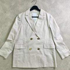 美品 NOBLE 麻ストレッチダブルブレストジャケット ベージュ 金