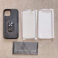 iPhone 14 ケース ブラック フィルム2枚付き ミリタリー