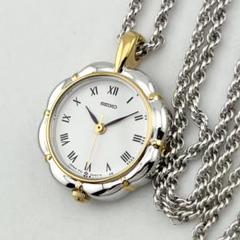 【稼働】SEIKO クオーツ 1F21-0A10 ペンダントウォッチ ホワイト