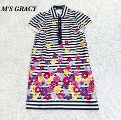 M'S GRACY 42 XL(LL) 花柄ボーダーワンピース ネイビー - メルカリ