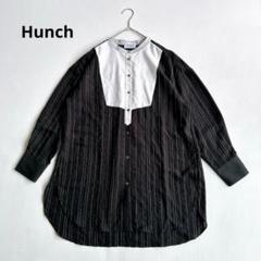 Hunch 長袖シャツ　チュニック　ストライプ　薄手　バンドカラー　Fサイズ