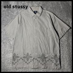 old stussy 90s 半袖シャツ 紺タグ ワンポイント刺繍 ロゴ刺繍