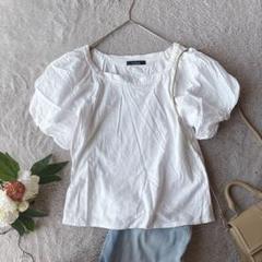 パフスリーブTシャツ(M)半袖/綿100%/コットン/白/プルオーバー