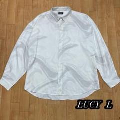 【LUCY】長袖シャツ　メンズ　総柄　柄シャツ　マーブル模様　ホワイト　L