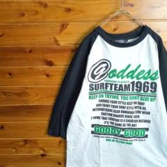 Tシャツ　七分袖　ラグラン袖　L　白　黒　緑　バイカラー　サーフィン　サーファー