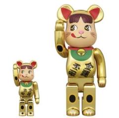 BE@RBRICK 招き猫ペコちゃん 金運ダブル小判 金メッキ100%&400%のサムネイル