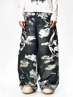 【Y2K】DND4DES 弾丸 Fake digital print pants Y2K】DND4DES 弾丸 Fake digital print pants