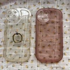iPhoneケース　iPhone15 2点セット　うねうね　ピンク