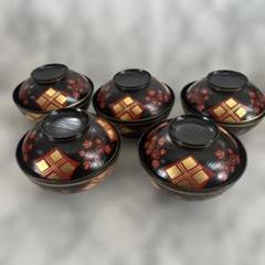 ほぼ未使用 懐石道具 木製黒塗 金彩梅蒔絵 吸物椀十客揃 和食器 木箱 吸物椀 箔つた蒔絵 黒 漆塗り 12-00505 漆器の井助