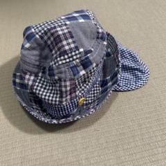 チェック ベビー 帽子　たれあり　48cm