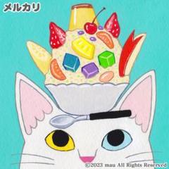 原画「白猫としろくま氷」イラスト/アート/絵画/猫/かき氷/白熊