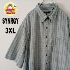usa古着 SYNRGY　半袖ボタンシャツ3XL　グレーブラック