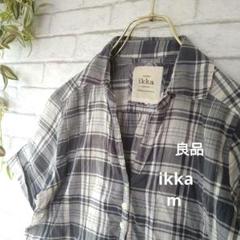 【ikka】イッカ 半袖チェックシャツ Mサイズロールアップ袖ひよこボタン