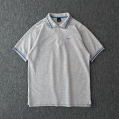 90ｓ　NIKE　ハーフジップシャツ　XL　刺繍　ワンポイント　ラインリブ　ポロ