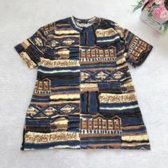 半袖カットソー レディース トップス 総柄 カジュアル Tシャツ ユニーク 派手