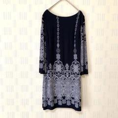 EN FOCUS STUDIO バンダナ柄ワンピース　ネイビー　長袖ブラウス　M