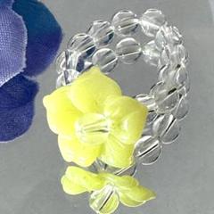 花モチーフの水晶リング　天然石リング　パワーストーンリング　黄色の花　浄化