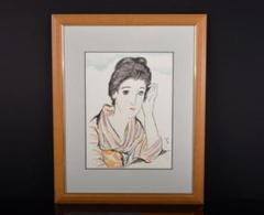 竹久夢二作 木版画 リトグラフ 「風の女」 額装 C R2859K