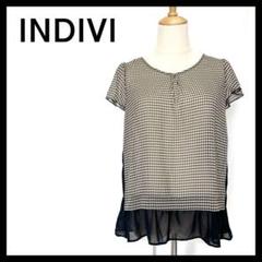 【未使用に近い】INDIVI インディヴィ ブラウス 半袖 チェック ブラックS