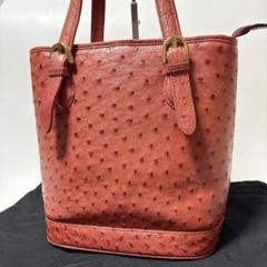 美品　オーストリッチ　バケツ型　ハンドバッグ　トートバッグ　ゴールド金具　朱色 美品 オーストリッチ バケツ型 ハンドバッグ トートバッグ