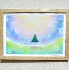 パステル画（原画）空。 A4】パステルアート 彩の空と希望の木 パステル画原画 - メルカリ