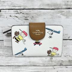 コーチスヌーピー二つ折財布 COACH】コーチ コーティングキャンバス スムースレザー