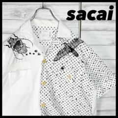 3429 sacai サカイ ドッキング シャツ　切り替え　半袖　ホワイト 3429 sacai サカイ ドッキング シャツ 切り替え 半袖 ホワイト