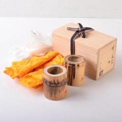 茶道具　弥三郎作　古竹　蓋置　一双　共布　書付極め箱　V　R8685 茶道具 弥三郎作 古竹 蓋置 一双 共布 書付極め箱 V R8685