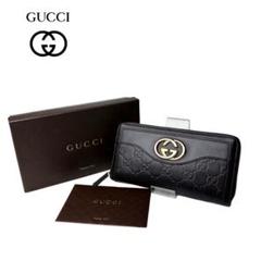 09 美品 GUCCI インターロッキング シマ 長財布 ラウンド