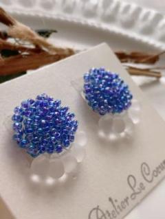 ビーズ刺繍　つぶつぶビーズ　チェコビーズ　イヤリング　ピアス　ハンドメイド