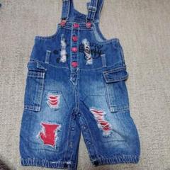 美品 PARTYPARTY ダメージデニムオーバーオール サロペット 95㎝