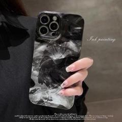 メロ様　マーブル 黒 スマホケース メンズ iPhone15Plus 墨