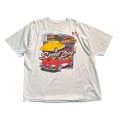 7TSM2【SPEED ZONE】Tシャツ　ホットロッド　白　古着　used