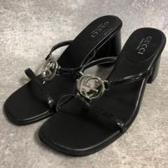 激レア グッチ GG総ロゴ 23.5相当 ミュール □ GUCCI グッチ レザー GG柄 ストラップ サンダル ミュール