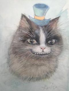 猫のイラスト　手描きイラスト　水彩画　 チェシャ猫　インテリア　B6サイズ