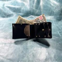 ハンドメイド　二つ折り　革財布　クロムエクセル黒色　真鍮　classical①