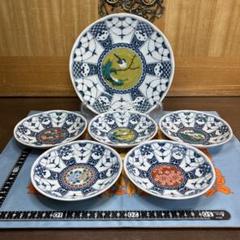 古伊万里　藍染　鳳凰花鳥　内瓔珞紋　櫛高台 古伊万里 藍染 鳳凰花鳥 内瓔珞紋 櫛高台