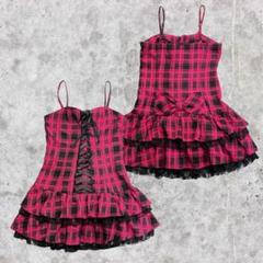 00s y2k レース切替 段付きフリル 編上げ リボン ワンピース
