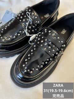 ZARA ブラックレザー スタッズローファー　37 24 ZARA ブラック スタッズローファー - メルカリ