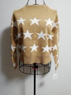 カットソー ニット セーター トップス リブ スター 星 キャメル 白 新品