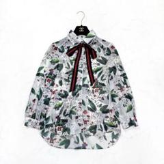 Sov. ソブ　ポリエステルシフォンオリジナルブラウス　フラワー　花柄　黒　38 Sov. ソブ ポリエステルシフォンオリジナルブラウス フラワー 花