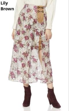 美品　リリーブラウン　Lily Brown　プリントレーススカート　F　ベージュ