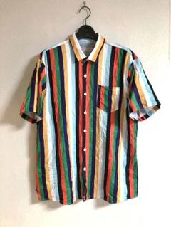 古着 マルチカラー ストライプ柄 派手シャツ 半袖シャツ レトロデザイン
