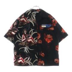 希少 PRADA アロハシャツ オープンカラー 総柄 ネイビー M 花柄 メンズ 希少 新品同様 PRADA プラダ アロハシャツ 柄シャツ 半袖