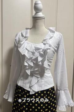 フラメンコ 衣装 ブラウス フリル 白 社交ダンス おまけの花付き【美品】 フラメンコ 衣装 ブラウス フリル 白 社交ダンス おまけの花付き