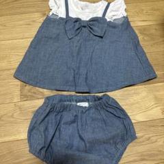 デニム調リボン付きベビー服セットアップ　西松屋