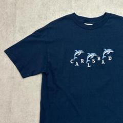 USA製　3匹のイルカの刺繍　半袖Tシャツ　CARLSBAD　古着　ネイビー　M