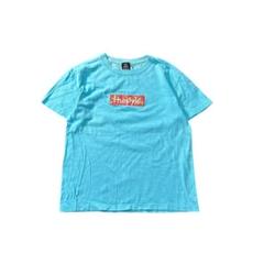 7SM5 ロゴプリントTシャツ　くまさん　水色　M 古着 used